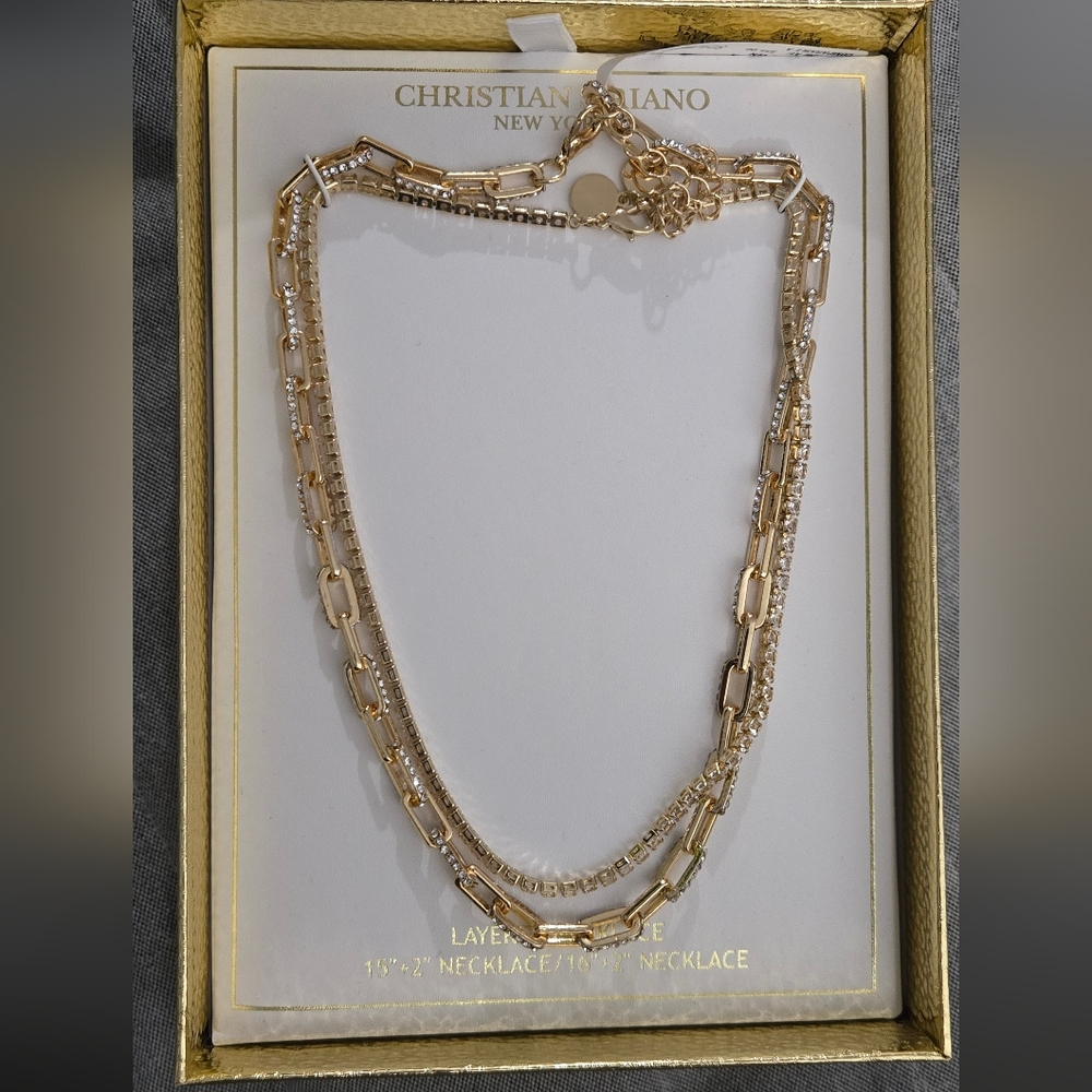NEW Christian Siriano 2pc Gold Layered Necklace, New In Box